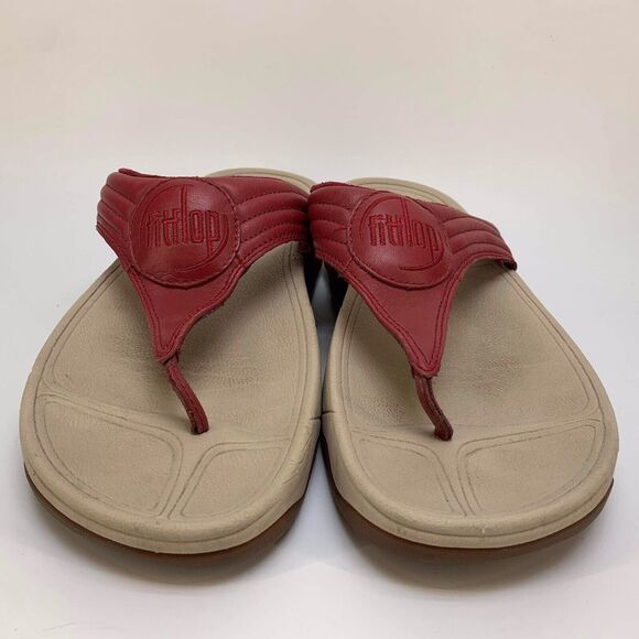 FitFlop Walkstar Red Leather T-Strap Sandals Women’s Sz 11 (E11) - Picture 2 of 14